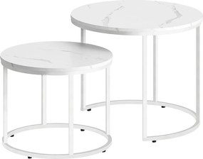 Komplet 2 stolików kawowych marmur + biały W2-H31