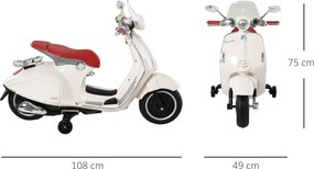 Motocykl dla dzieci HOMCOM z muzyką MP3 marki VESPA biały
