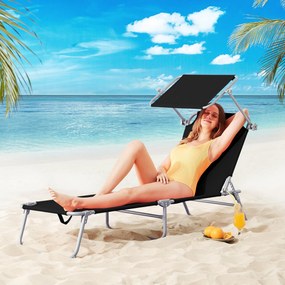 Leżak ogrodowy HAWAII z regulowanym daszkiem, 195x60x30cm, czarny Casaria