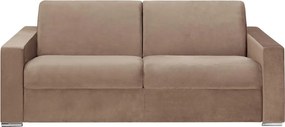 Kanapa 4-osobowa z ekspresowym mechanizmem rozkładania z weluru CALITO - Beżowy - Wymiary miejsca do spania: 160 cm - Materac 16 cm z pamięcią kształtu