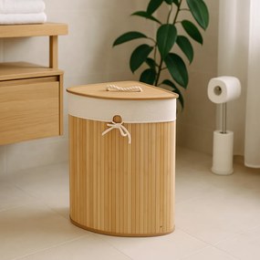 Narożny kosz na pranie ARCO, bambus, 60 l