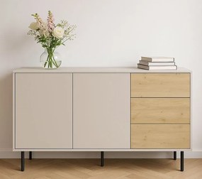 Duża komoda z szufladami 150 cm kaszmir + dąb artisan L9-P89
