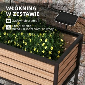 Outsunny Skrzynka na Kwiaty Podwyższony Grząd, Odporny na Warunki Atmosferyczne, 3 Skrzynki do Sadzenia, 83 cm x 39 cm x 100 cm, Naturalny + Czarny
