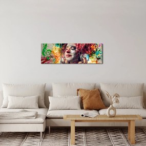 Obraz - Artystka ze słuchawkami (z zegarem) (90x30 cm)