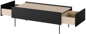 Stolik kawowy Desin 120 cm z szufladami i metalowymi nogami - czarny mat / dąb nagano