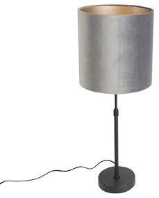 Nowoczesna lampa stołowa czarna z abażurem z tkaniny szarym 25 cm regulowana - Parte Nowoczesny Oswietlenie wewnetrzne