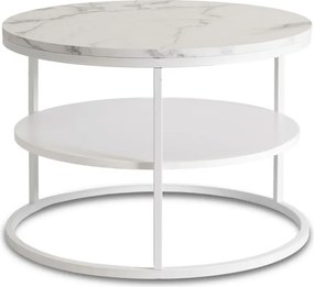 Stolik Kawowy z Półką BEST 70 cm Biały Marmur/Biały Nowoczesny