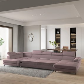 Masseno Narożnik MONTIVA z funkcją spania i pojemnikiem na pościel Narozniki U, Rozkładana sofa - Wrzosowy, MONOLITH 62
