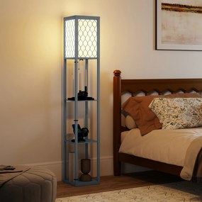HOMCOM Lampa stojąca z półką, 3 półki, kompaktowe wymiary, MDF, Jasnoszary