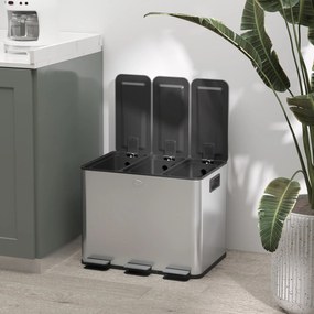HOMCOM Kosz na śmieci 3 × 20 l | stal odporna na odciski, ciche domykanie, wyjmowane wkłady