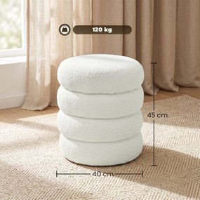 HOMCOM Puf, okrągły, Teddyfleece, do 120kg, Φ40x45H cm, biały | Aosom PL