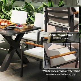 Outsunny Zestaw Mebli Ogrodowych dla 6 Osób, 6 Krzeseł, 1 Stół, Wodoodporny, 175 cm x 92,5 cm x 73 cm, Czarny + Szary