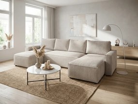 PROMOCJA Jasnobeżowy zestaw wypoczynkowy w kształcie U SMART COSARO 295x140 cm II. klasa