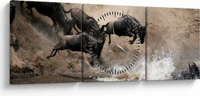 Obraz - Stado antylop gnu (z zegarem) (90x30 cm)