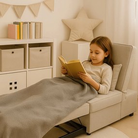 Fotel Wypoczynkowy Rozkładany IBERIS 67 cm Beżowy Tapicerowany Nowoczesny