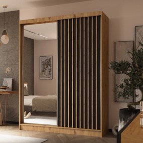 Szafa Przesuwna LAMELLO 160 cm z Lustrem Szafa Dwudrzwiowa Dąb artisan
