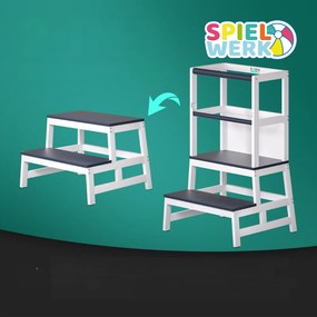 Spielwerk Wieża edukacyjna PLAY z drewna sosnowego, 93x56x49, biała/antracyt