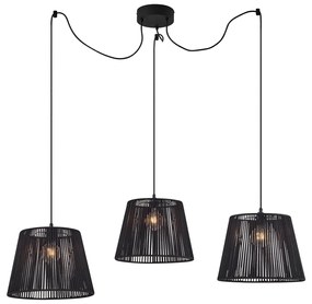 Zewnetrzna Zewnętrzna lampa wisząca czarna z czarnym sznurem, 3-punktowa IP44 - Cava JaylaJapandi Oswietlenie zewnetrzne