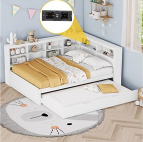 Łóżko dla dorosłych 140 x 200 cm – z portem USB i otwartą przestrzenią do przechowywania – białe – materac nie jest wliczony w cenę