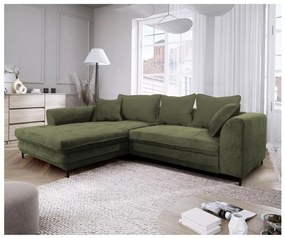 Rozkładana narożna sofa w kształcie L z pojemnikiem na pościel LAGOA lewa zielona