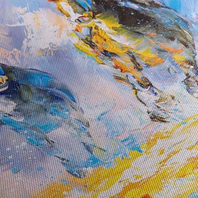 Obraz biegnących koni, obraz olejny (z zegarem) (90x30 cm)