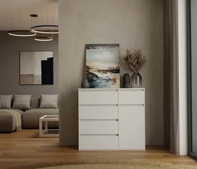Biała nowoczesna komoda z szufladami i półkami 100cm B4-D90
