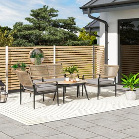 Outsunny Zestaw mebli ogrodowych z Polirattanu: Lounge-Set z sofą 2-osobową, fotelami i stolikiem kawowym oraz poduszkami dla 4 osób, w kolorze ciemnoszarym+żółtym