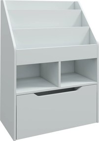 HOMCOM Regał Dziecięcy z Szufladą, Regał na Książki z Przegrodami, 60 x 29,9 x 90 cm, Szary