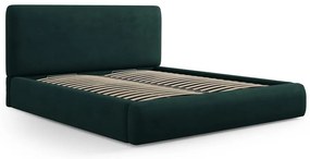 Ciemnozielone tapicerowane łóżko dwuosobowe ze schowkiem i stelażem 140x200 cm Colonel – Cosmopolitan Design