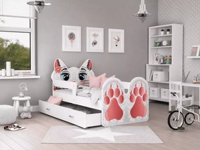 Łóżko dziecięce Mruczek z szufladą 80x140/160/180 barierka kotek MDF + stelaż Flex