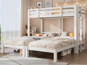 Potrójne łóżko piętrowe z podstawą z listew - 90x200cm - lite drewno - Białe