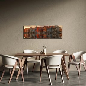 Obraz kolorowych domów (z zegarem) (90x30 cm)