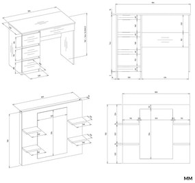 Biała lewostronna toaletka z lustrem i regałem W2-W57