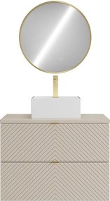 Szafka łazienkowa wisząca z kwadratową umywalką nablatową, baterią i lustrem – beż – 80 cm – DORIONI