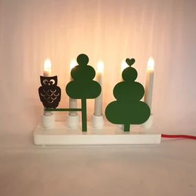 Elektryczny metalowy świecznik WOOD OWL, biały