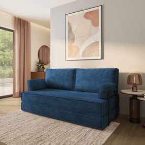 Masseno Sofa piankowa SILAR z funkcją spania, Kanapa z pianki do salonu, Bezmontażowa, Tkanina sztruksowa – Niebieski POSO 05