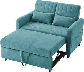 Sofa rozkładana 2-osobowa rozkładana - 95 x 120 cm - regulowane oparcie - tkanina bawełniano-lniana - niebieska
