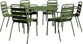 Metalowy zestaw ogrodowy - okrągły stół śr.130 cm i 6 składanych foteli - Khaki - MIRMANDE od MYLIA