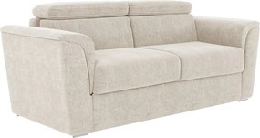 Kanapa 3-osobowa rozkładana typu express z beżowej teksturowanej tkaniny - Powierzchnia spania 140 cm - Materac 22 cm z pianką memory - RIZORA