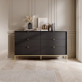 Komoda STELLARE 154 cm do Salonu Sypialni 6 Szuflad Czarny
