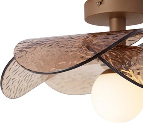 Designerska lampa sufitowa ciemnobrązowa z bursztynowym żebrowanym szkłem - Kemner