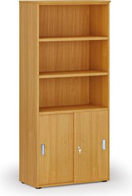 Szafa biurowa kombinowana PRIMO WOOD, drzwi przesuwne na 2 poziomach, 800 x 420 x 1781 mm, buk
