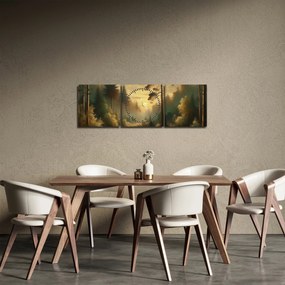 Obraz - Słońce świecące przez las (z zegarem) (90x30 cm)