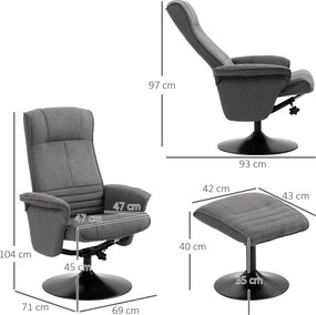 HOMCOM fotel z podnóżkiem regulowane oparcie pianka ciemnoszary