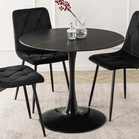 Stół Okrągły SANDER 89 cm Ceramiczny Czarny do Salonu Nowoczesny Glamour