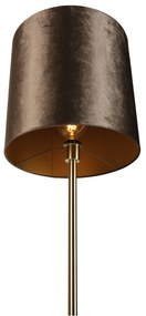 Lampa podłogowa mosiężna z welurowym abażurem brązowym 40cm - Simplo klasyczny/Antyczny Oswietlenie wewnetrzne
