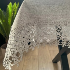 Obrus imitujący len z gipiurą prostokątny szary - 150x300 cm