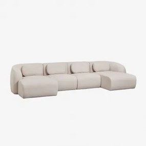 Modułowa Sofa Z Podwójną Leżanką, 4-częściowa, Z Tkaniny Chenilla Coquette Kremowo-beżowy Szenil - Sklum