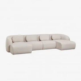 Sofa Modułowy Z Podwójną Leżanką, 4-częściowy, Z Tkaniny Chenilla Coquette Szenila Kremowy Beż - Sklum