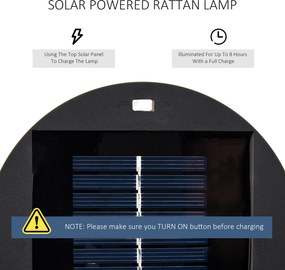 Outsunny Lampka Ogrodowa Zewnętrzna, Solarna, 8 Godzin Pracy, Wygląd Rattanu, Czarny, 21,5 x 21,5 x 61 cm